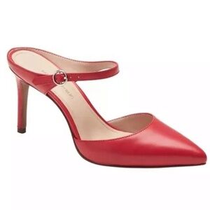 Banana Republic Red leather buckle Slip On Mule Pump Heel Holiday Shoe Sz 9.5